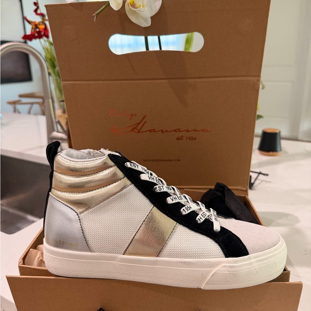 Vintage Havana Silver and White High-Top Sneakers